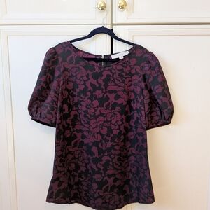 LOFT Boxy Purple Puff Sleeve Blouse